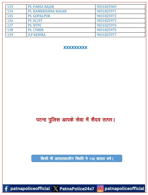 बिहार पुलिस , कमिश्नर अपडेट नंबर 