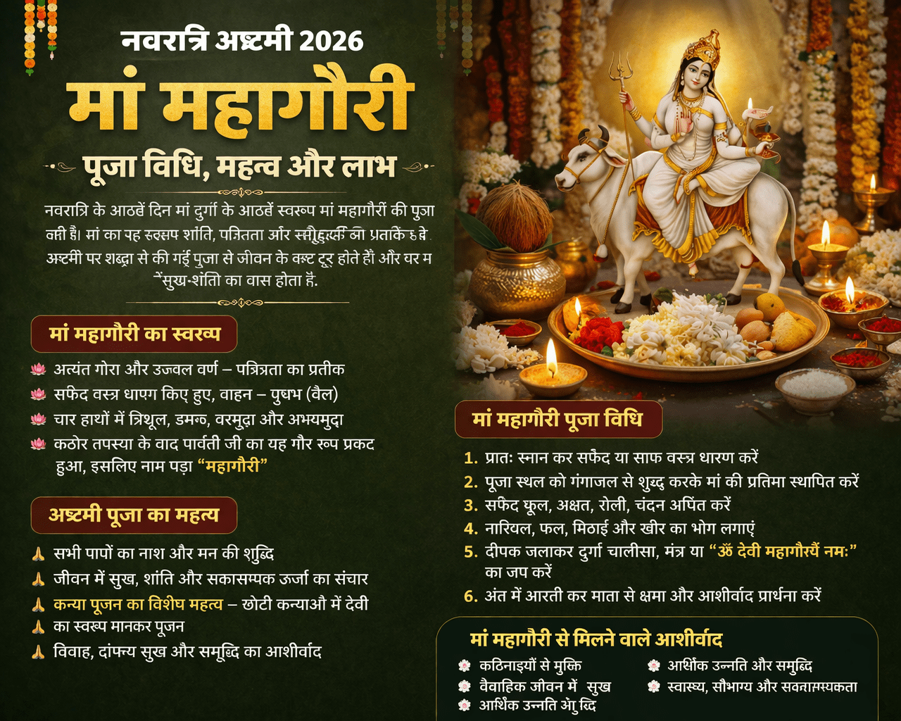 अष्टमी पर मां महागौरी की पूजा: जीवन में शांति, सौभाग्य और समृद्धि का संदेश