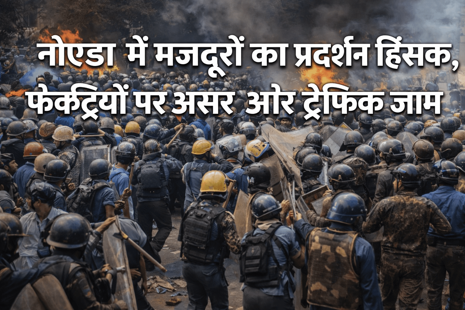 नोएडा में फैक्ट्री कर्मचारियों का प्रदर्शन हिंसक, ट्रैफिक जाम से जनजीवन प्रभावित