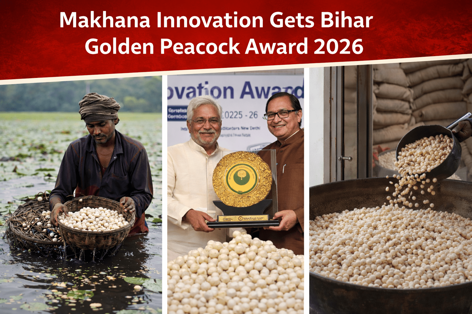मखाना उद्योग को राष्ट्रीय पहचान: नवाचार के लिए मिला ‘गोल्डन पीकॉक अवॉर्ड’